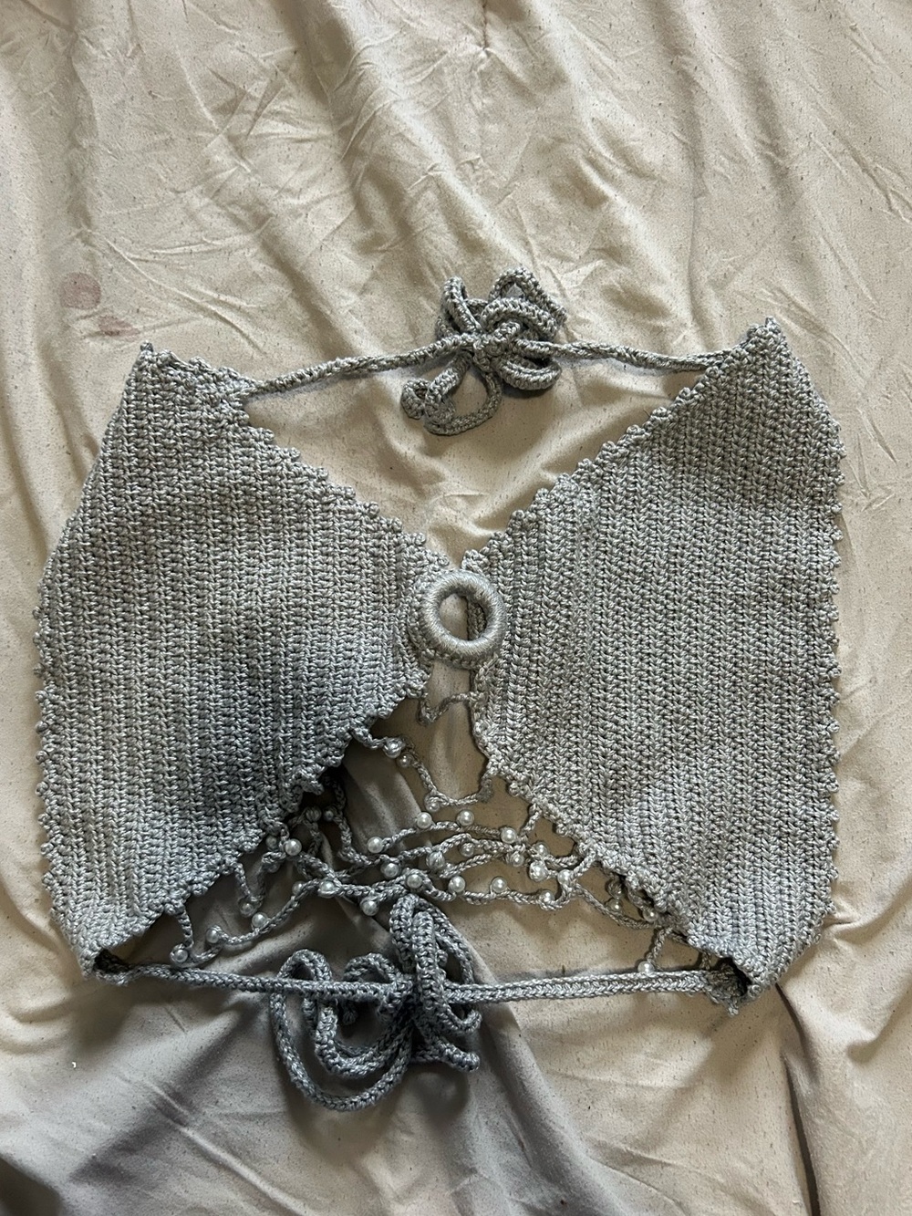 Handmade Silver Gray Crochet Halter Top